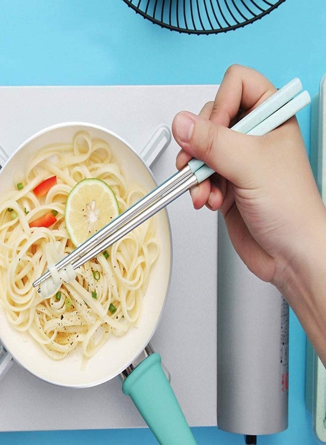 AIMERS Stainless Steel Chopsticks Reusable Multicolor Lightweight 304 Stainless Steel Chopsticks Metal Chopsticks Gift Set 2 Pair (Beige Green) - Image 4